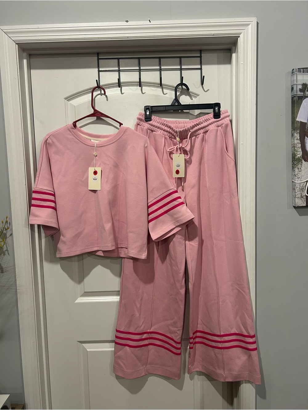 Entro Women’s Pink Two-Piece  Stripe Trim Set